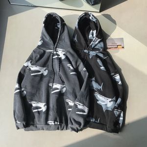 Erkek yelek erkek hoodie takım elbise moda baskı sonbahar gündelik erkekler sonbahar köpekbalıkları baskı uzun kollu çizim