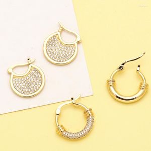 Hoop Earrings Luxury Women Vintage Aesthetic Design Statement Gold Plated Hoops Earring Copper CZ Round Huggie Simple Jewelry Wholesale A