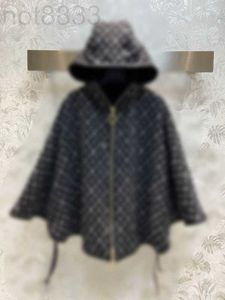 Damen Cape Designer Herbst/Winter Blogger Doppelseitige Cape-Jacke aus Wolle mit Kapuze und Reißverschluss EB2I