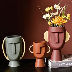 Festa Favor Criativo Arte Vaso Arranjo de Flores Decoração de Casa Ornamentos Cerâmico Recipiente de Rosto Humano com Orelhas Exibição de Mesa Mobiliário