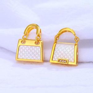 Anhänger MUZHI Echt 18K Gold Echtes Au750 Anhänger Weiße Shell Diamant Tasche Geburtstag Geschenk Für Frauen Licht Luxus Einfache feine Schmuck PN043