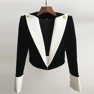 Kvinnors kostymer blazers high street est stilig designer jacka lejon knappar färg block lapptäcke sammet kort blazer 230927