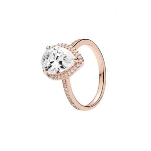 Ring Designer Women Pandorara Oryginalna jakość 18K Rose Gold Tear Drop CZ Diamentowy pierścień do 925 srebrnych pierścieni dla kobiet biżuteria prezentowa ślubna biżuteria