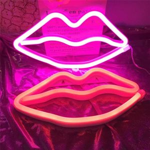 LED Neon Sign Night Lights Lip Unique Design Soft Wall Decor Lamp för julbröllopsfest Kids Room311n