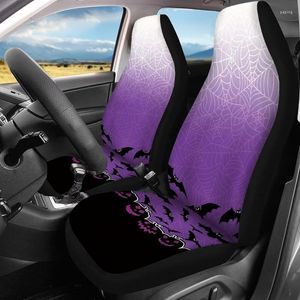 Capas de assento de carro capa halloween purpel morcego escuro impressão personalizada universal apto para suv caminhão 2pc protetor respirável