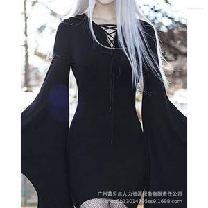 Casual Dresses Gothic Vintage Bandage Dress Batwing Sleeves Halloween Party Medieval Forest Elven Elf Pixie Vampire Cosplay Costume For