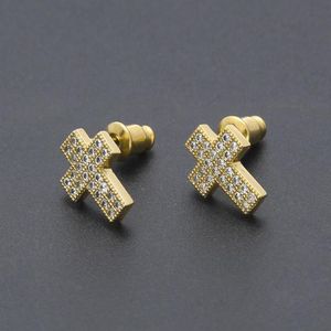 18k Gold Bling Cubic Zirconia Cross Earring Studs Mens Womens Hip Hop Stud örhängen isade ut diamantrapparsmycken gåvor till BO267D