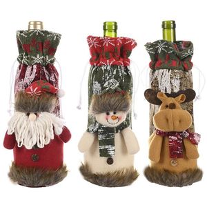 Decorações de natal capa de garrafa de vinho de natal papai noel boneco de neve veados garrafas capa sacos manga de malha sala de jantar mesa decoração de casa