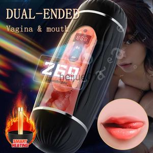 Masturbators Automatic Dual Channel Vibrating Masturbation Cup for Man Blowjob Pussy Vagina Heating Masturbators Sex Toys Vibrator Machine x0926