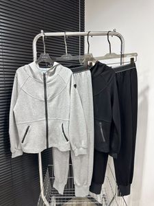 2023SS черно-серая спортивная одежда, комплект из 2 предметов: осенне-зимний комплект с капюшоном на молнии + брюки для женской спортивной одежды, соответствующий комплект