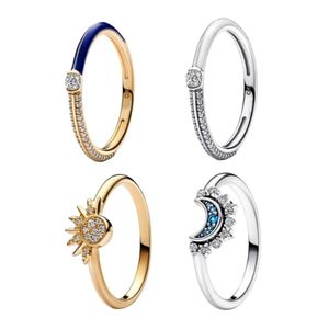 Ringdesigner kvinnor pandorara original kvalitet ny 925 silver bröllopsringar för kvinnor man parets semestergåvor himmelska solmånen smycken med låda med låda
