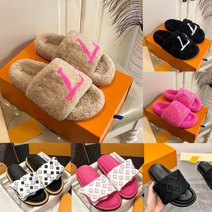 2024 Top Platform Slipper Fluffy Woman Sandals Fur Pink Slippers Flat Designer Sandal Foam Rubber Black Wool Fuzzy Slides Loafers Coach Sandels Furry Chinese Slide