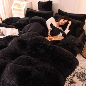 Bedding sets 34Pcs Solid Long Hair King Duvet Cover Set Winter Grey Flannel Fleece 200230cm Bedclothes Dropship US FR Home Textile 230927