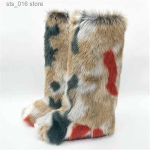 Długie 2023 Kolan Winter Women Puszysty Furry Faux Fox Fur Snow Kobieta Białe czarne bawełniane buty narciarskie T230927 FDD9