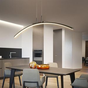 Längd 1200mm bågform Vit eller svart LED -hängande lampa Moderna hängsljus för matsal Bar Kökslampor276q