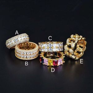 Bling Iced Out Colore oroAnello Uomo Gioielli Hip Hop Cool CZ Pietra Lusso Deisnger Uomo Donna Oro Argento Colori Anelli colore318T