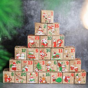 Decorações de Natal Uma 24 Pcs Caixa de Presente Calendário do Advento 24 Dias Papel Kraft Doces Biscoitos 7X7X7CM Xmas Ano Festa Crianças Favores