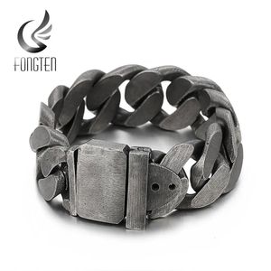 Bangle Fongten Heavy Black Metal Punk Wide Cuban Link Chain Men Bracelet Stainless Steel Fashion Biker Male Accessories 230927