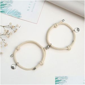 Charm Armbänder Magnetische Paare Gegenseitige Anziehung Beziehung Passende Freundschaft Seil Armband Set Geschenk Für Frauen Männer Freund Gir Dh0Ve