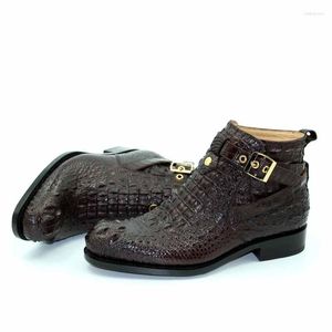Boots Sipriks Mens Buckle Strap Shoes Dark Brown Crocodile Leather Italian Designer Genuine Sole Ankle Cowboy Male