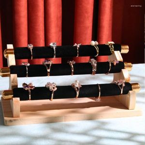 Smycken påsar fabrikspris trä 3 lager ringar armband halsband förvaring lyxig handgjorda display stativ ring makeup organzier