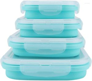 Storage Bottles 350/ 500/ 800/1200mL Portable Silicone Lunch Box Set Folding Heat Resisting Microwave Lunchbox Food Container