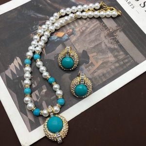 Colar brincos conjunto de luxo turquesa declaração pingente para mulheres acessórios festa jóias estilo barroco alta qualidade