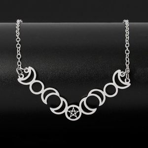 Collana a catena pentagramma in acciaio inossidabile Pentagramma Sole Luna Collane con ciondolo Stregoneria Dichiarazione Gioielli gargantilla per le donne337R