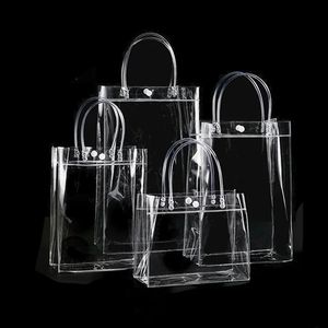 Alışveriş Torbaları 1 PC Clear Tote Çanta Şeffaf Alışveriş Torbaları Omuz Çanta PVC Hediye Kozmetik Plastik Torbalar için Su Geçirmez Depolama Çantası 18 Boyutlar 230927