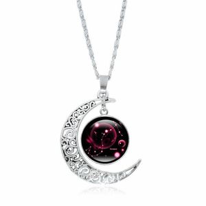 Collane con pendente 12 Costellazione Tempo Collana di pietre preziose Regali Astrologia Galassia Sier Crescent Moon Collane con pendente di perle di vetro per M Dh48O