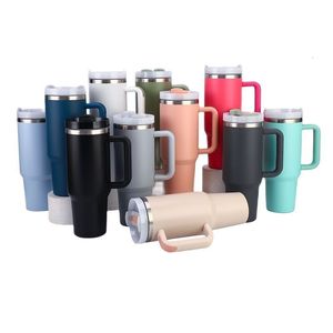 Tassen 1,2 l Edelstahlbecher Kaffeetasse Thermo-Reiseauto-Thermoskanne 40 Oz Tumbler mit Griff Strohhalm Trinkgeschirr Weihnachtsgeschenk 230927