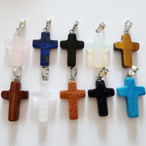 Anhänger Halsketten Rosenquarz Kristall Tigerauge Lapis Opal Schwarzer Achat Türkis Sandstein Stein Perle Kreuz Modeschmuck Für Frau Geschenk