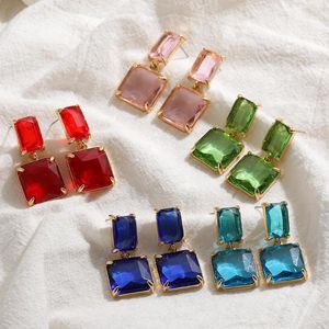 Baumelnde Ohrringe, trendige Farbe, Bilayer-Quadrat-Kristall-Tropfen für Frauen, schwärzlich-grüner Zirkon, großer Ohrstecker, Hochzeit, Braut, Schmuck, Zubehör