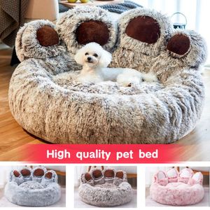 kennels pens Dog Bed Cat Mat Round Large Pet House Long Plush Deep Sleeping Warm Bear Paw Shape Super Soft Cushion Calm Beds High Quality 230926
