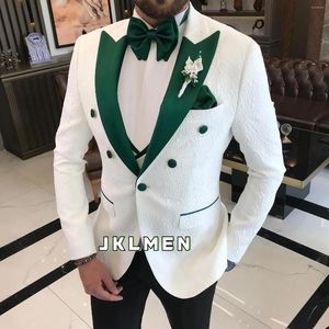 Ternos masculinos duplo breasted para casamento 3 peças fino ajuste noivo usar baile de formatura pico lapela smoking feito sob encomenda blazer colete com calças