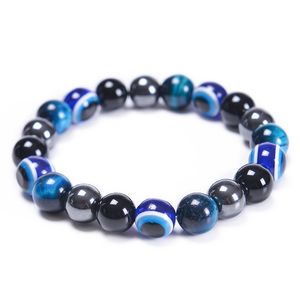 Turkish Blue Evil Eye Tiger Eye Stone Bead Bracelet For Women Men Handmade Lucky Eye Elastic Rope Bracelets Jewelry