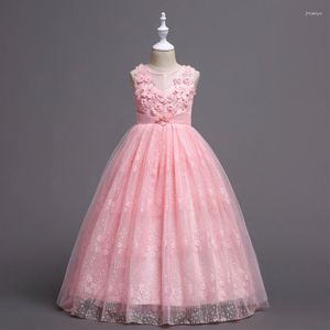 Sukienki dla dziewczynek sukienka księżniczka koronkowa haft dziecięcy kwiat ślubny grils wieczorna podłogowa długość solidna kolorowa suknia balowa