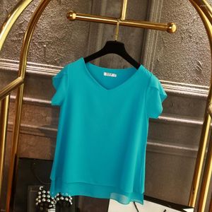 Bluzki damskie marka mody z krótkim rękawem bluzka letnia szyfonowa koszula Sheer V-deck Casual Oversizesed 6xl Loose Female Tops