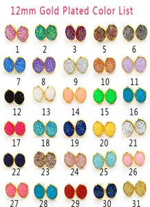30 color Luxury druzy Stud Earrings Bling Round Heart shape Resin stone Dangle Ladies Fashion Jewelry Bulk lx03185069959
