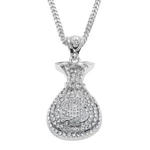 Hip Hop Antique Srebrne złoto Pleced Money Bag Wisip dla mężczyzn Kobiety Bling Crystal Dollar Charm Naszyjnik długi kubański