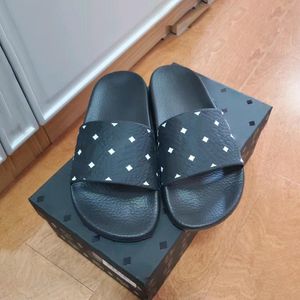 Carta de impressão mulher de borracha slides granulados sapatos de luxo couro real designer homem chinelos impresso chinelo praia piscina sandália com caixa