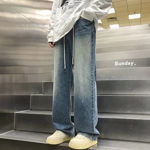 Męskie dżinsy Nowe modne męskie spodnie Hip Hop Proste szerokie nogi Streetwear Casual workowate dżinsy Dżinsowe spodnie Koreańskie jasnoniebieskie 230927