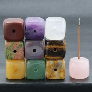 Square Natural Healing Stone Gemstones Incense Stick Base Holder Fragrant Plug Amethyst Clear Quartz Raw Stone Incense Tray