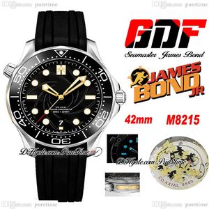 GDF Diver 300M Miyota 8215 Автоматические мужские часы 42 мм Джеймс Бонд 007 50-й черный текстурированный циферблат Черная резина 210 22 42 20 01 004 Новинка 309K