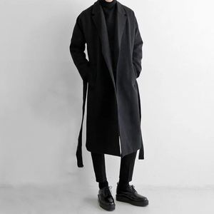 Męskie mieszanki wełny Mafokuwz Japońska wiatraka długa, ciepły płaszcz Trench Trendy Loose wełniany tkanina Koreańska kurtka streetwearowa 230927