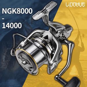 Flyfiske rulle2 Linnhue Big Fishing Reel 8000 9000 10000 12000 14000 Spinning Reel Drag 20 kg kraftfull rulle saltvatten färskt vatten fiske pesca 230927