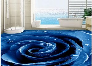 Bakgrundsbilder 3D stereoskopisk tapetergolv Självhäftande för badrum PVC Waterproof Blue Rose