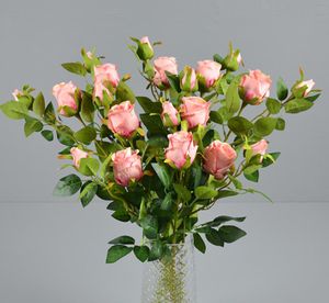 Partihandel Artificial Silk Rose 2heads Fake Rose 10st Single STEM Rose Wedding Home Party Decoration Cake Diy Red Roses Valentine's Day