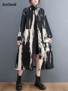 Womens Trench Coats Autumn Winter Overized Turtleneck Long Coat for Women Drawstring Casual Loose Vintage Print Ytterkläder Cardigan 230927