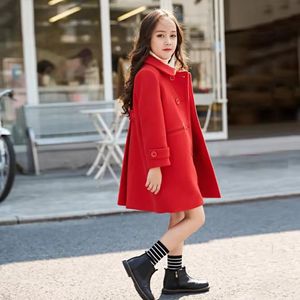 Jackets Baby Girls Red Wool Coats 2020 Autumn Winter Outwear Kids Clothes Children Long Sleeve Coat Size For 120-160 Cm 230928